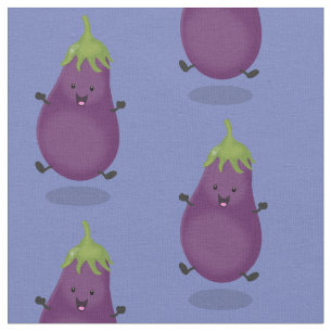 Cute happy eggplant cartoon stof