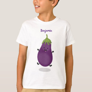 Cute happy eggplant cartoon t-shirt