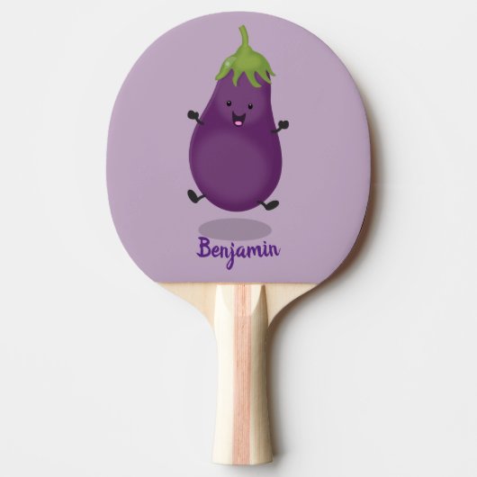 Cute happy eggplant cartoon tafeltennisbatje (Voorkant)