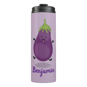 Cute happy eggplant cartoon thermosbeker
