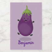 Cute happy eggplant cartoon voedselcontainer etiket (Enkel label)