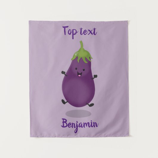 Cute happy eggplant cartoon wandkleed (Voorkant)