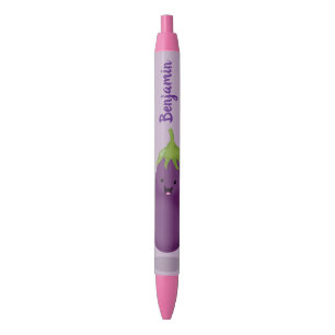Cute happy eggplant cartoon zwarte inkt pen