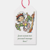Cute Happy Elf Danser, Retro Kerstmis Cartoon Cadeaulabel (Voorkant)