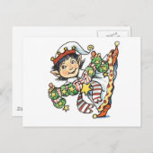 Cute Happy Elf Danser, Retro Kerstmis Cartoon Feestdagenkaart (Voorkant / Achterkant)