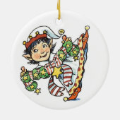 Cute Happy Elf Danser, Retro Kerstmis Cartoon Keramisch Ornament (Achterkant)