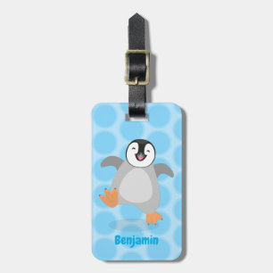 Cute happy emperor pinguin chick cartoon bagagelabel