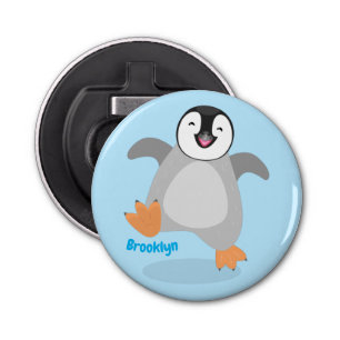 Cute happy emperor pinguin chick cartoon button flesopener