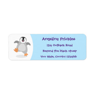Cute happy emperor pinguin chick cartoon etiket