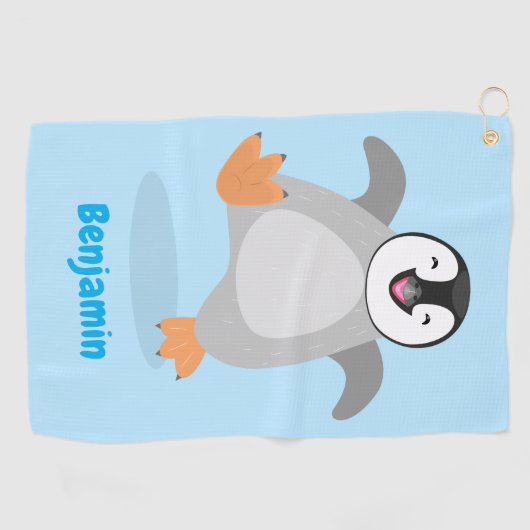 Cute happy emperor pinguin chick cartoon golfhanddoek (Horizontaal)