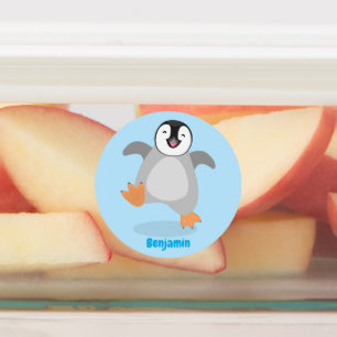 Cute happy emperor pinguin chick cartoon labels