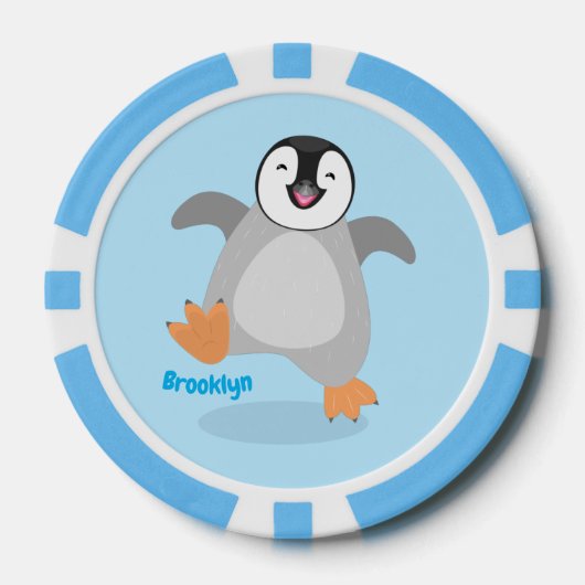 Cute happy emperor pinguin chick cartoon poker chips (Voorkant)