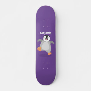 Cute happy emperor pinguin chick cartoon skateboard