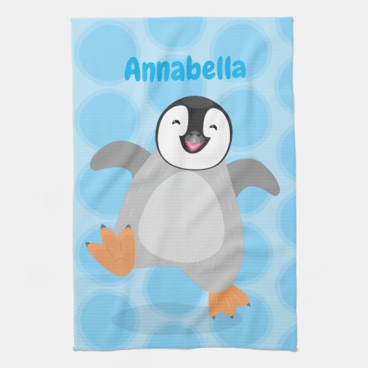 Cute happy emperor pinguin chick cartoon theedoek (Verticaal)