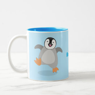 Cute happy emperor pinguin chick cartoon tweekleurige koffiemok