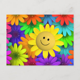 Cute Happy Face Flowers Briefkaart