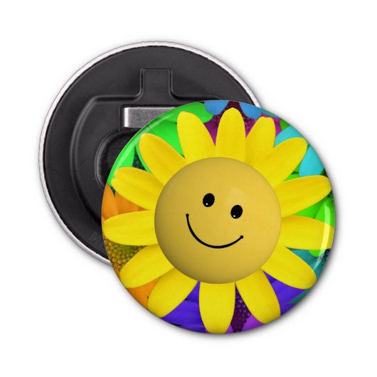 Cute Happy Face Flowers Button Flesopener (Voorkant)