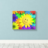 Cute Happy Face Flowers Canvas Afdruk (Insitu (Houten vloer))