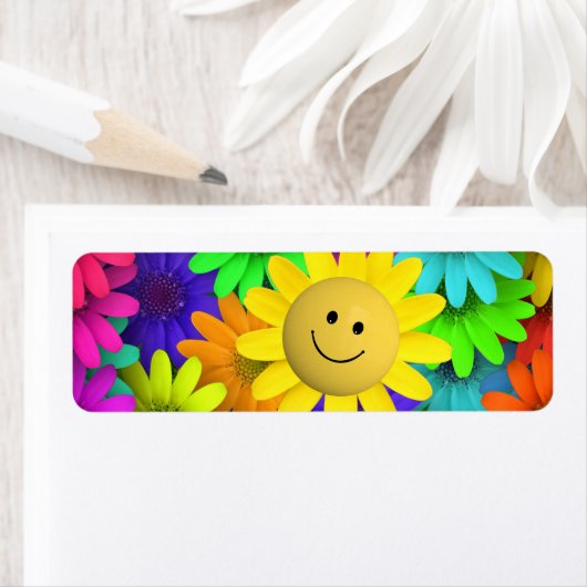 Cute Happy Face Flowers Etiket (Insitu)