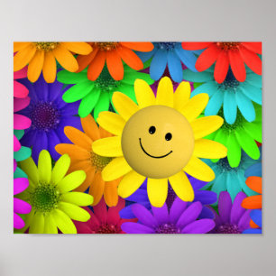 Cute Happy Face Flowers Poster