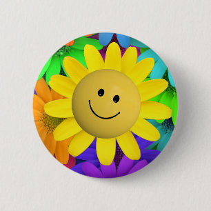 Cute Happy Face Flowers Ronde Button 5,7 Cm