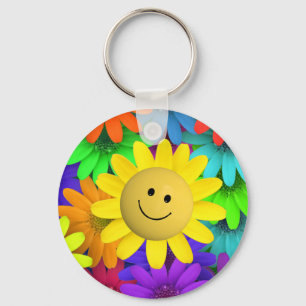 Cute Happy Face Flowers Sleutelhanger