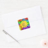 Cute Happy Face Flowers Vierkante Sticker (Envelop)