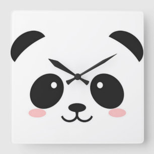 Cute Happy Face Panda Vierkante Klok
