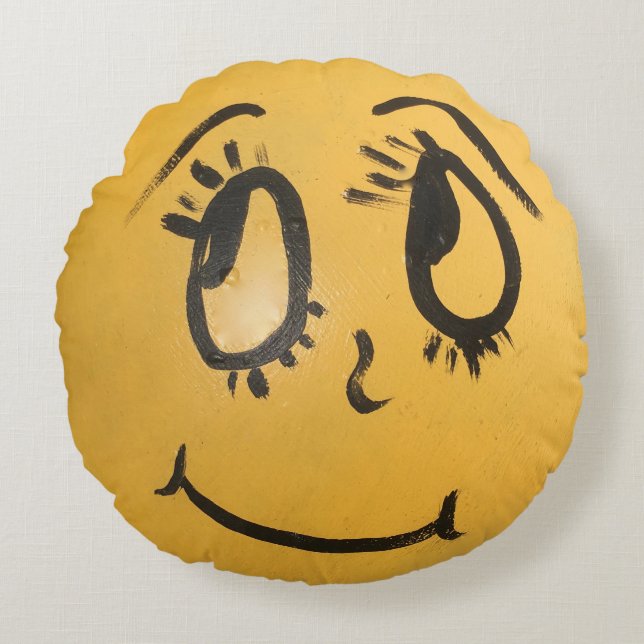 Cute Happy Face Rond Kussen (Voorkant)