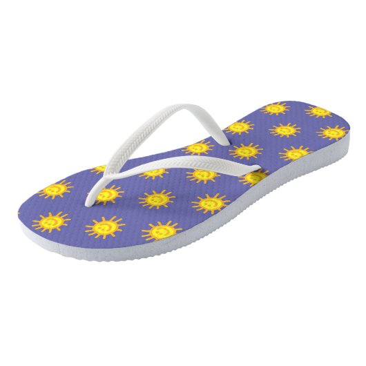 Cute Happy Face Sun Beach Periwinkle Blue Trendy Teenslippers (Schuin)