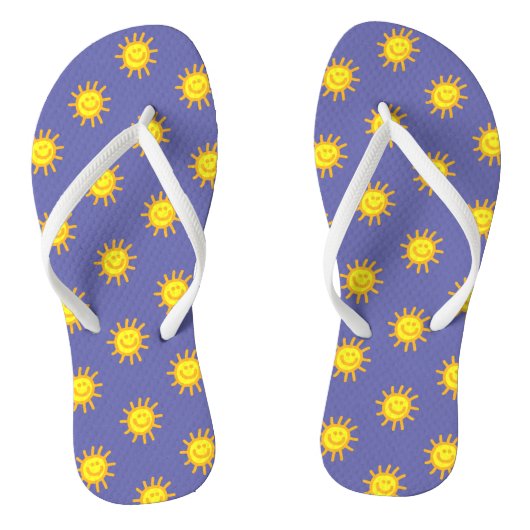 Cute Happy Face Sun Beach Periwinkle Blue Trendy Teenslippers (Voetbed)