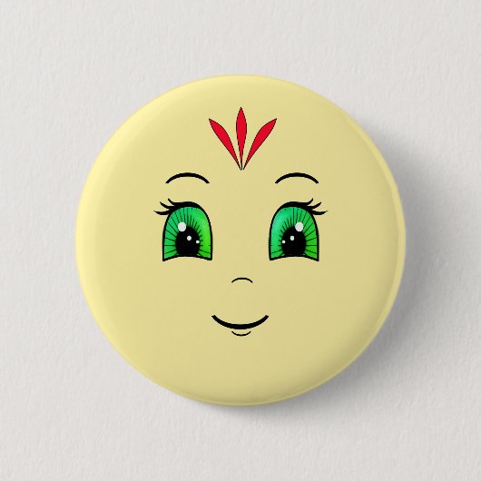 Cute Happy Face with Red Feathers Ronde Button 5,7 Cm (Voorkant)