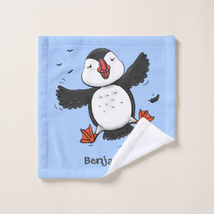 Cute happy fly puffin blue cartoon illustratie bad handdoek