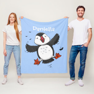 Cute happy fly puffin blue cartoon illustratie fleece deken