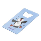 Cute happy fly puffin blue cartoon illustratie kredietkaart flessenopener (Achterkant Gekanteld)