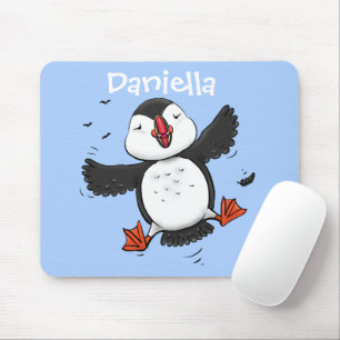 Cute happy fly puffin blue cartoon illustratie muismat