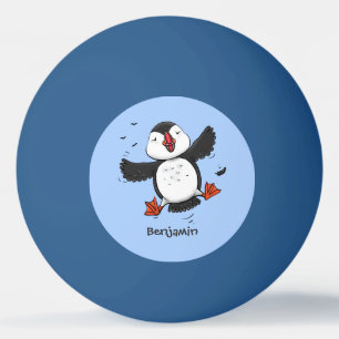 Cute happy fly puffin blue cartoon illustratie pingpongballen