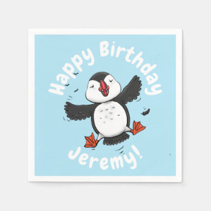 Cute happy fly puffin blue cartoon illustratie servet