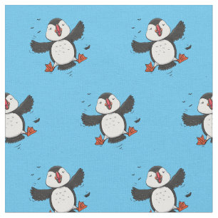 Cute happy fly puffin blue cartoon illustratie stof