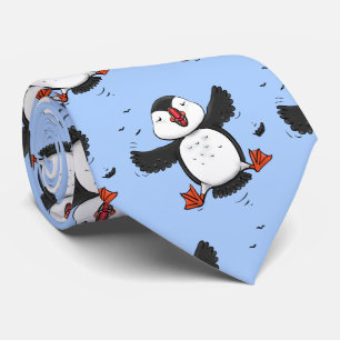Cute happy fly puffin blue cartoon illustratie stropdas