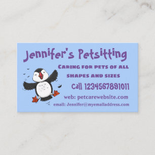 Cute happy fly puffin blue cartoon illustratie visitekaartje