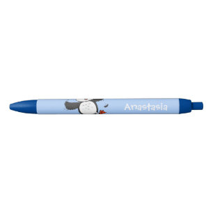 Cute happy fly puffin blue cartoon illustratie zwarte inkt pen