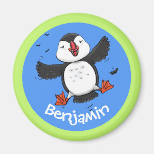 Cute happy fly puffin cartoon illustratie magneet