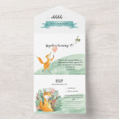 Cute Happy Fox Surprise Birthday Party All In One Uitnodiging (Binnen)