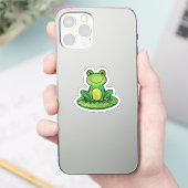 Cute Happy Frog on Lily Pad Sticker (Telefoon)