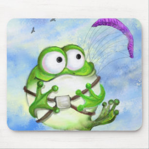Cute Happy Funny Frog Paraglider - Cartoon Tekenin Muismat