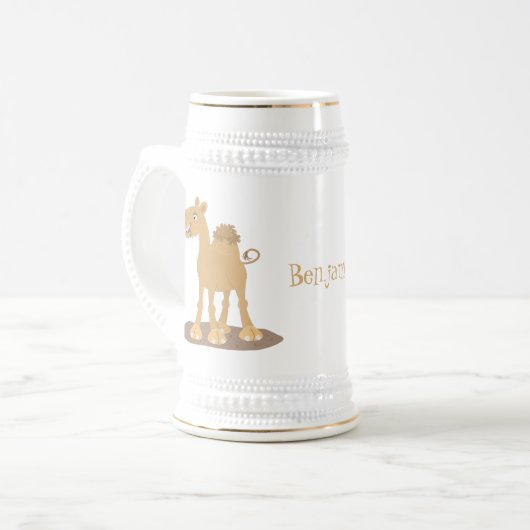 Cute happy glimlach camel cartoon illustratie bierpul (Voorkant links)