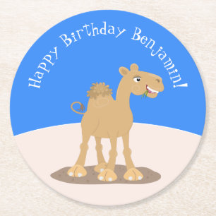 Cute happy glimlach camel cartoon illustratie ronde kartonnen onderzetter