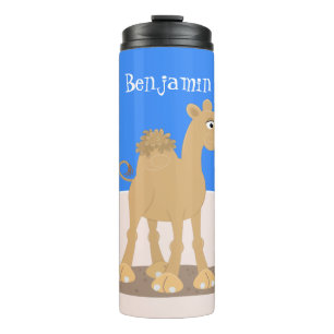 Cute happy glimlach camel cartoon illustratie thermosbeker