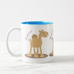 Cute happy glimlach camel cartoon illustratie tweekleurige koffiemok